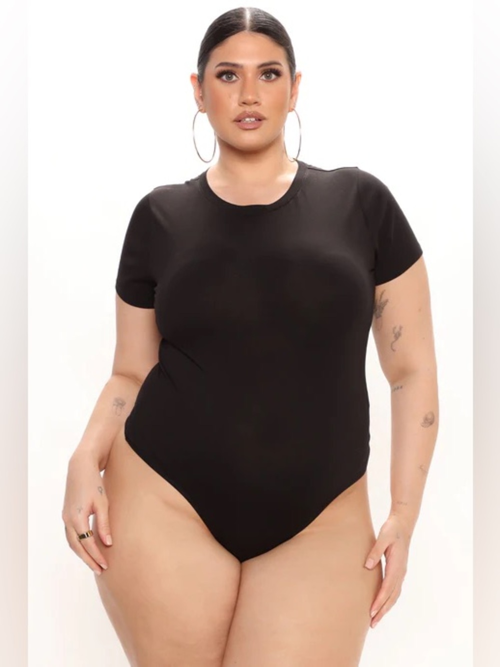 Fashion Nova Black Crew Neck Bodysuit, Size 1X - NWT